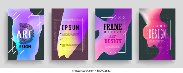 Fluid poster covers set with modern hipster and memphis colors