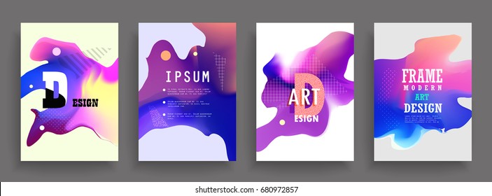 Fluid poster covers set with modern hipster and memphis colors