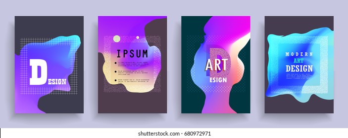 Fluid poster covers set with modern hipster and memphis colors