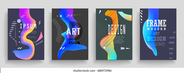 Fluid poster covers set with modern hipster and memphis colors