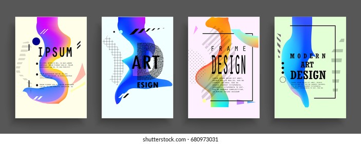 Fluid poster covers set with modern hipster and memphis colors