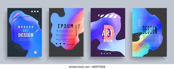 Fluid poster covers set with modern hipster and memphis colors