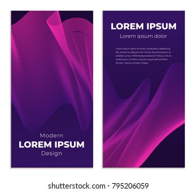 Fluid poster covers set with modern ultraviolet color. Abstract geometrical illustration with blend shapes. Set of two vertical templates.