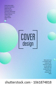 Fluid poster with round shapes. Gradient circles on holographic background. Modern hipster template for placards, covers, banners, flyers, presentations, annual. Minimal fluid poster in neon colors.
