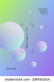 Fluid poster with round shapes. Gradient circles on holographic background. Modern hipster template for placards, covers, banners, flyers, presentations, annual. Minimal fluid poster in neon colors.