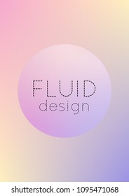 Fluid poster with round shapes. Gradient circles on holographic background. Modern hipster template for placards, covers, banners, flyers, presentations, annual. Minimal fluid poster in neon colors.