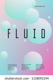 Fluid poster with round shapes. Gradient circles on holographic background. Modern hipster template for placards, covers, banners, flyers, presentations, annual. Minimal fluid poster in neon colors.