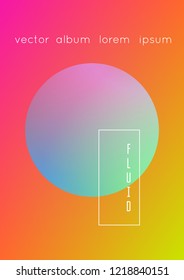 Fluid poster with round shapes. Gradient circles on holographic background. Modern hipster template for placards, covers, banners, flyers, presentations, annual. Minimal fluid poster in neon colors.