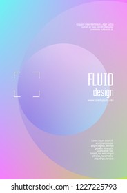 Fluid poster with round shapes. Gradient circles on holographic background. Modern hipster template for placards, covers, banners, flyers, presentations, annual. Minimal fluid poster in neon colors.