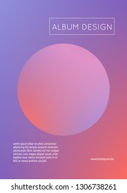 Fluid poster with round shapes. Gradient circles on holographic background. Modern hipster template for placards, covers, banners, flyers, presentations, annual. Minimal fluid poster in neon colors.