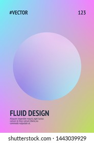 Fluid poster with round shapes. Gradient circles on holographic background. Modern hipster template for placards, covers, banners, flyers, presentations, annual. Minimal fluid poster in neon colors.