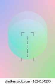 Fluid poster with round shapes. Gradient circles on holographic background. Modern hipster template for placards, covers, banners, flyers, presentations, annual. Minimal fluid poster in neon colors.