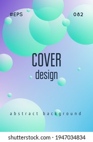 Fluid poster with round shapes. Gradient circles on holographic background. Modern hipster template for placards, covers, banners, flyers, presentations, annual. Minimal fluid poster in neon colors.