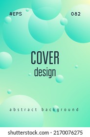 Fluid poster with round shapes. Gradient circles on holographic background. Modern hipster template for placards, covers, banners, flyers, presentations, annual. Minimal fluid poster in neon colors.