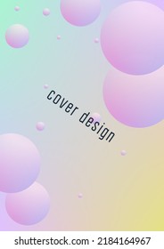 Fluid poster with round shapes. Gradient circles on holographic background. Modern hipster template for placards, covers, banners, flyers, presentations, annual. Minimal fluid poster in neon colors.