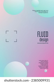 Fluid poster with round shapes. Gradient circles on holographic background. Modern hipster template for placards, covers, banners, flyers, presentations, annual. Minimal fluid poster in neon colors.