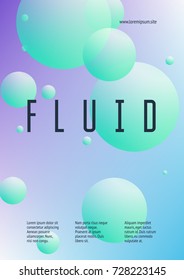 Fluid poster with round shapes. Gradient circles on holographic background. Modern hipster template for placards, covers, banners, flyers, presentations, annual. Minimal fluid poster in neon colors.