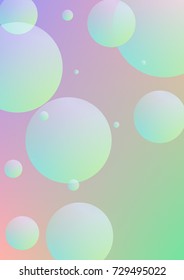 Fluid poster with round shapes. Gradient circles on holographic background. Modern hipster template for placards, covers, banners, flyers, presentations, annual. Minimal fluid poster in neon colors.