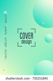 Fluid poster with round shapes. Gradient circles on holographic background. Modern hipster template for placards, covers, banners, flyers, presentations, annual. Minimal fluid poster in neon colors.
