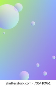 Fluid poster with round shapes. Gradient circles on holographic background. Modern hipster template for placards, covers, banners, flyers, presentations, annual. Minimal fluid poster in neon colors.