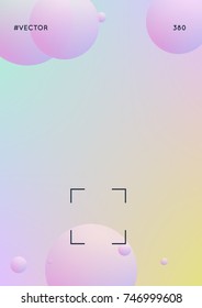 Fluid poster with round shapes. Gradient circles on holographic background. Modern hipster template for placards, covers, banners, flyers, presentations, annual. Minimal fluid poster in neon colors.