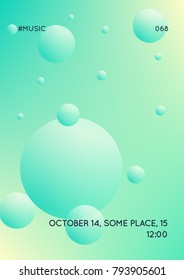 Fluid poster with round shapes. Gradient circles on holographic background. Modern hipster template for placards, covers, banners, flyers, presentations, annual. Minimal fluid poster in neon colors.