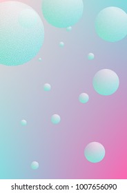 Fluid poster with round shapes and halftone dots texture. Gradient circles on holographic background. Modern template for covers, banners, flyers, presentations. Minimal fluid poster in neon colors.
