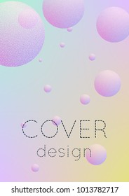 Fluid poster with round shapes and halftone dots texture. Gradient circles on holographic background. Modern template for covers, banners, flyers, presentations. Minimal fluid poster in neon colors.