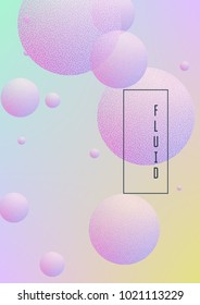 Fluid poster with round shapes and halftone dots texture. Gradient circles on holographic background. Modern template for covers, banners, flyers, presentations. Minimal fluid poster in neon colors.