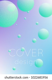 Fluid poster with round shapes and halftone dots texture. Gradient circles on holographic background. Modern template for covers, banners, flyers, presentations. Minimal fluid poster in neon colors.