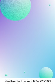 Fluid poster with round shapes and halftone dots texture. Gradient circles on holographic background. Modern template for covers, banners, flyers, presentations. Minimal fluid poster in neon colors.