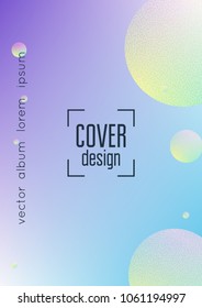 Fluid poster with round shapes and halftone dots texture. Gradient circles on holographic background. Modern template for covers, banners, flyers, presentations. Minimal fluid poster in neon colors.