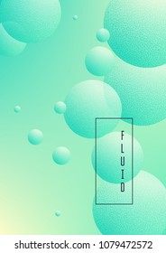 Fluid poster with round shapes and halftone dots texture. Gradient circles on holographic background. Modern template for covers, banners, flyers, presentations. Minimal fluid poster in neon colors.