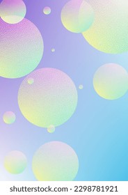 Fluid poster with round shapes and halftone dots texture. Gradient circles on holographic background. Modern template for covers, banners, flyers, presentations. Minimal fluid poster in neon colors.