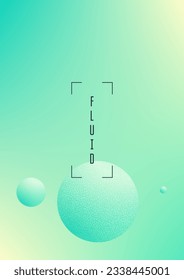 Fluid poster with round shapes and halftone dots texture. Gradient circles on holographic background. Modern template for covers, banners, flyers, presentations. Minimal fluid poster in neon colors.