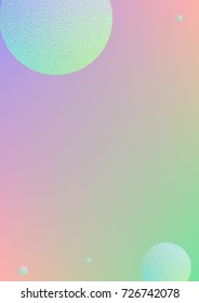 Fluid poster with round shapes and halftone dots texture. Gradient circles on holographic background. Modern template for covers, banners, flyers, presentations. Minimal fluid poster in neon colors.