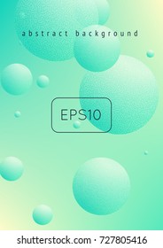 Fluid poster with round shapes and halftone dots texture. Gradient circles on holographic background. Modern template for covers, banners, flyers, presentations. Minimal fluid poster in neon colors.