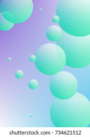 Fluid poster with round shapes and halftone dots texture. Gradient circles on holographic background. Modern template for covers, banners, flyers, presentations. Minimal fluid poster in neon colors.