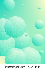 Fluid poster with round shapes and halftone dots texture. Gradient circles on holographic background. Modern template for covers, banners, flyers, presentations. Minimal fluid poster in neon colors.