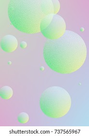 Fluid poster with round shapes and halftone dots texture. Gradient circles on holographic background. Modern template for covers, banners, flyers, presentations. Minimal fluid poster in neon colors.