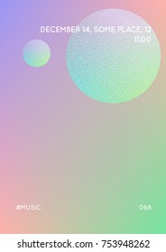 Fluid poster with round shapes and halftone dots texture. Gradient circles on holographic background. Modern template for covers, banners, flyers, presentations. Minimal fluid poster in neon colors.