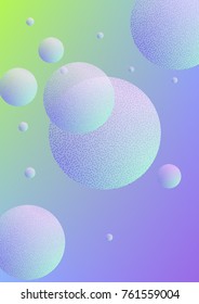 Fluid poster with round shapes and halftone dots texture. Gradient circles on holographic background. Modern template for covers, banners, flyers, presentations. Minimal fluid poster in neon colors.
