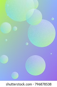 Fluid poster with round shapes and halftone dots texture. Gradient circles on holographic background. Modern template for covers, banners, flyers, presentations. Minimal fluid poster in neon colors.