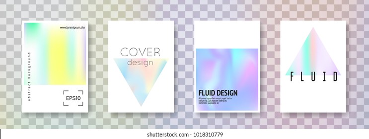 Fluid poster set. Abstract backgrounds. Retro fluid poster with gradient mesh. 90s, 80s retro style. Pearlescent graphic template for book, annual, mobile interface, web app.