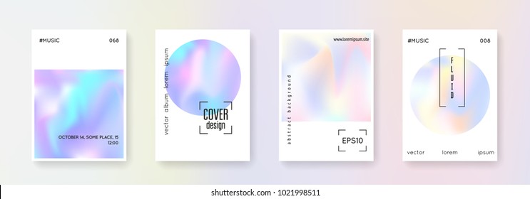 Fluid poster set. Abstract backgrounds. Stylish fluid poster with gradient mesh. 90s, 80s retro style. Pearlescent graphic template for book, annual, mobile interface, web app.