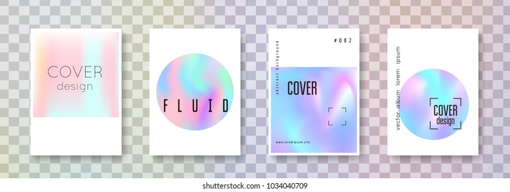 Fluid poster set. Abstract backgrounds. Liquid fluid poster with gradient mesh. 90s, 80s retro style. Iridescent graphic template for placard, presentation, banner, brochure.
