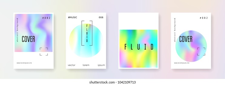Fluid poster set. Abstract backgrounds. Vibrant fluid poster with gradient mesh. 90s, 80s retro style. Iridescent graphic template for placard, presentation, banner, brochure.