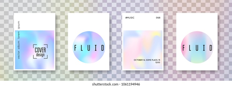 Fluid poster set. Abstract backgrounds. Colorful fluid poster with gradient mesh. 90s, 80s retro style. Iridescent graphic template for placard, presentation, banner, brochure.