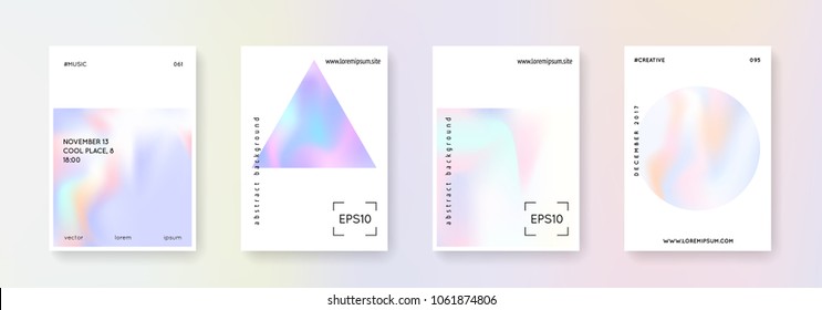 Fluid poster set. Abstract backgrounds. Memphis fluid poster with gradient mesh. 90s, 80s retro style. Iridescent graphic template for placard, presentation, banner, brochure.