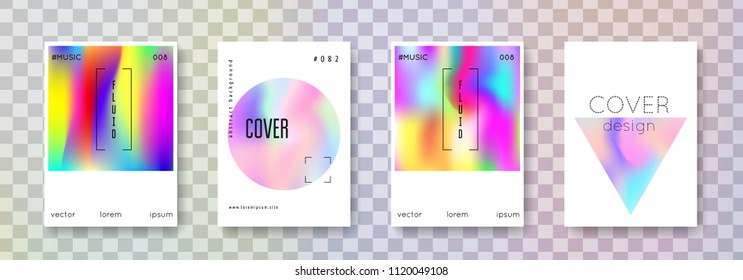 Fluid poster set. Abstract backgrounds. Hipster fluid poster with gradient mesh. 90s, 80s retro style. Pearlescent graphic template for brochure, banner, wallpaper, mobile screen
